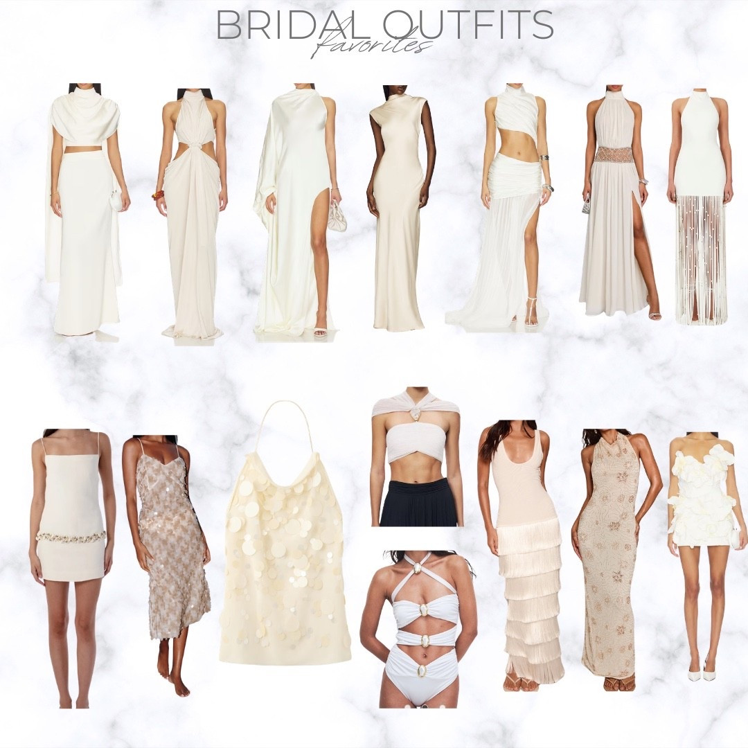 bridal outfit round-up for rehearsal dinner, engagement party, bachelorette party