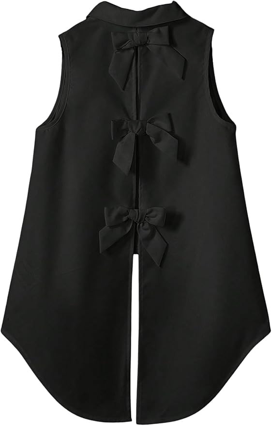 Verdusa Women's Bow Knot Split Back Button Up Blouse Top Sleeveless High Low Shirt | Amazon (US)