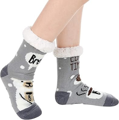 Winter Womens Warm Fluffy Fleece Lining Slipper Socks, Soft Cozy Fuzzy Thick Sherpa Christmas Soc... | Amazon (US)