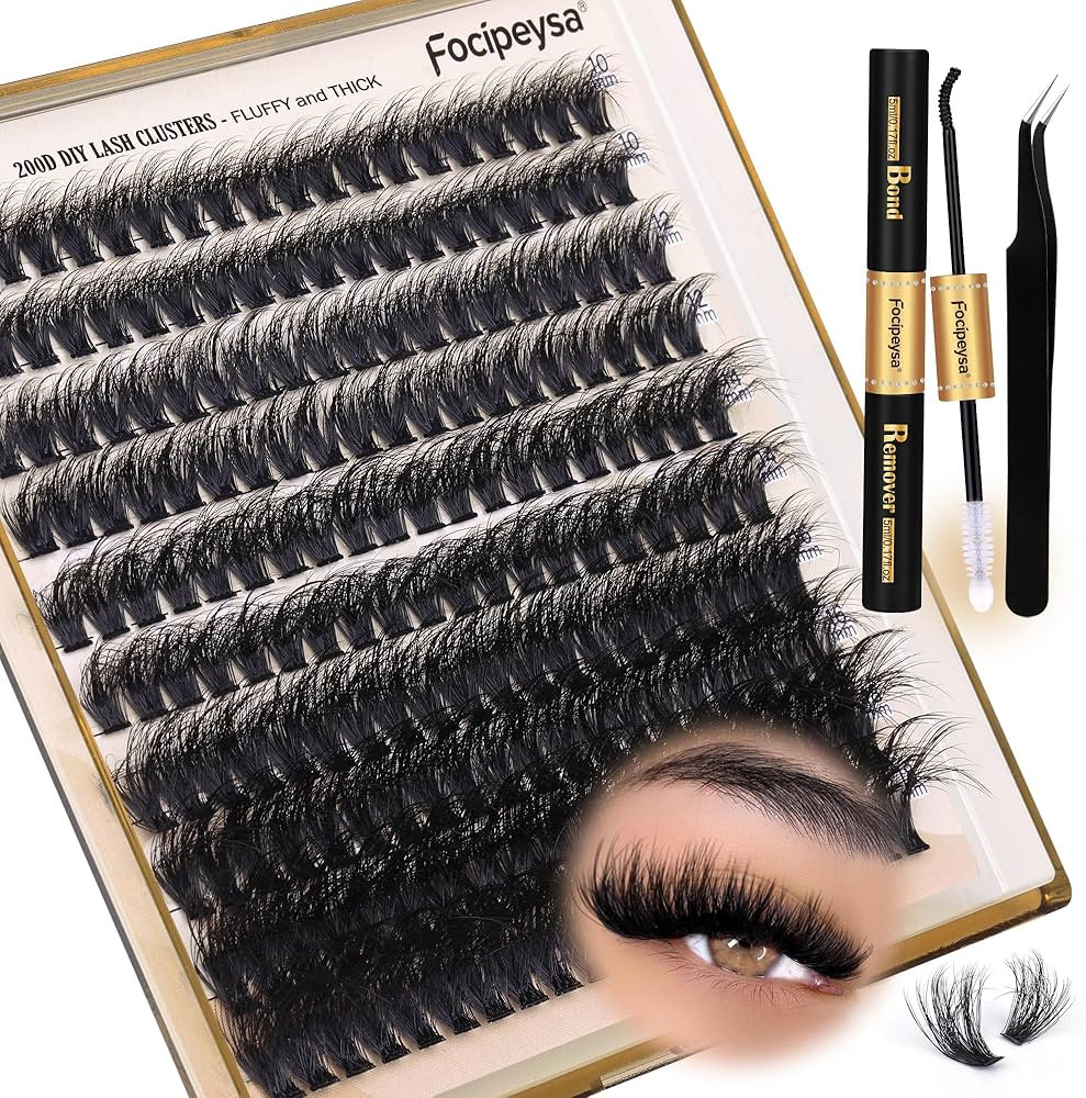 Focipeysa Lash Extension Kit Thick Eyelash Extension Kit 10-18mm Fluffy Lash Clusters 200D Indivi... | Amazon (US)