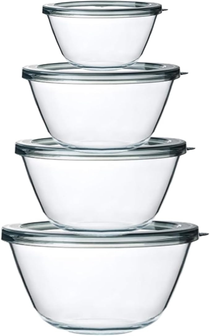 M MCIRCO Glass Mixing Bowls with Lids, 4 Packs Glass Bowl Set, Nesting Bowls for Meal Prep, Food ... | Amazon (US)