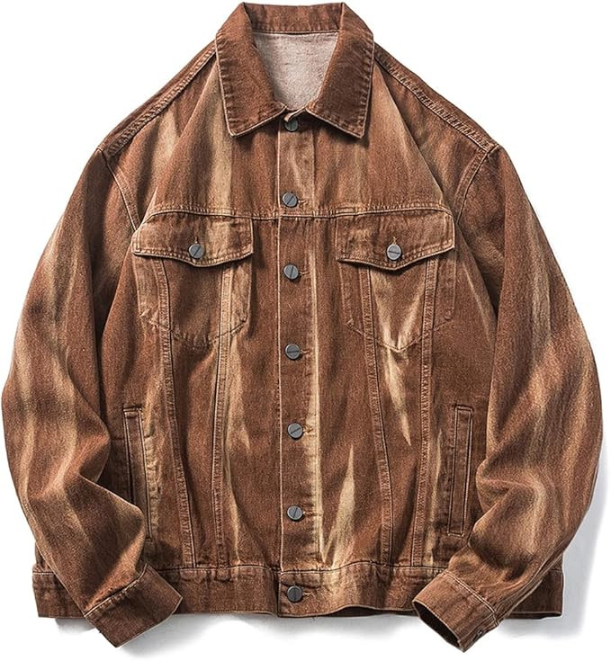 Vintage Brown Oversized Denim Jackets For Men Washed Harajuku Streetwear Loose Denim Jacket | Amazon (US)