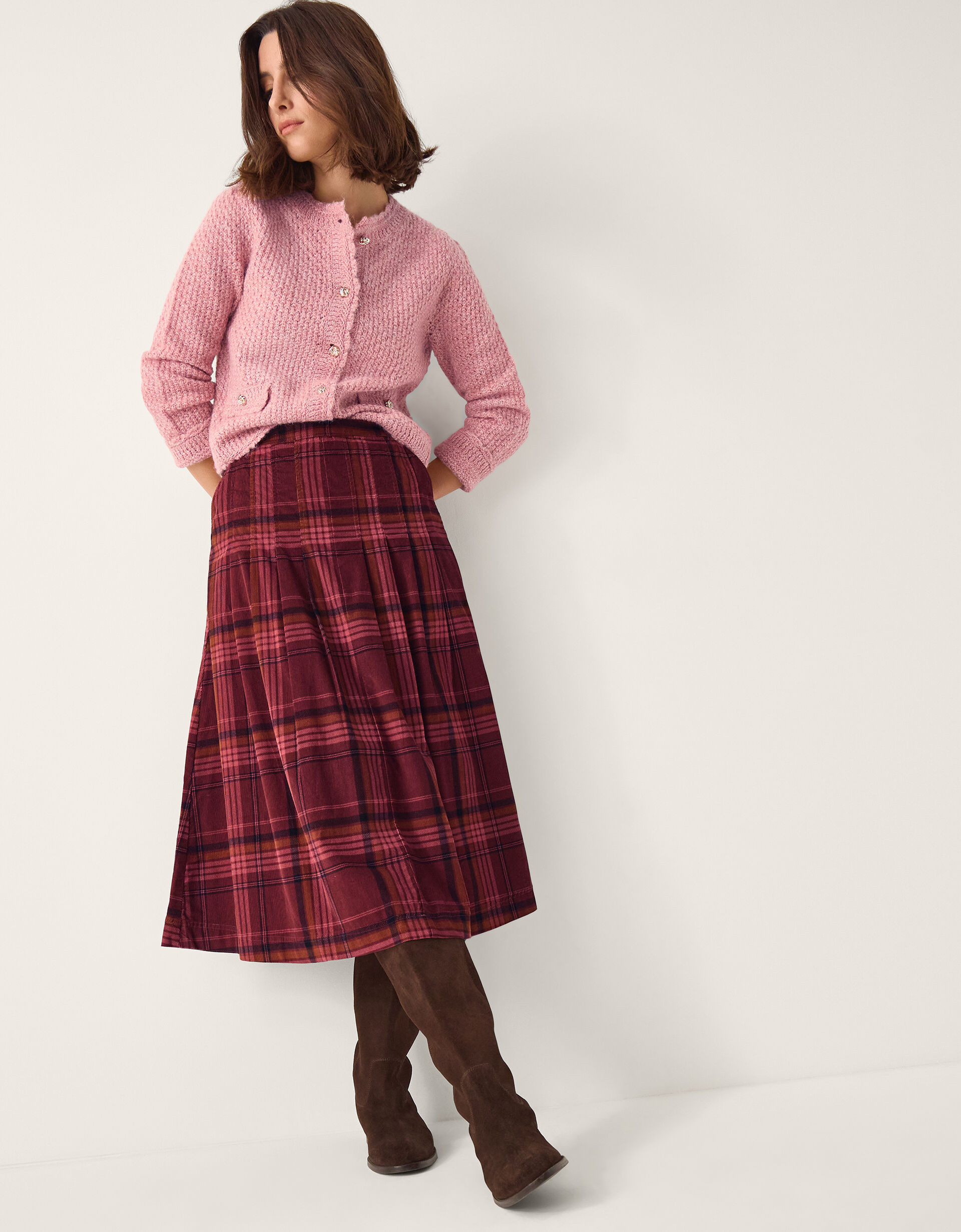 Charly Check Midi Skirt Red | Monsoon (UK)