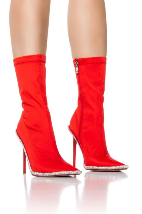 AZALEA WANG HOT TAMALE RED RHINESTONE TRIM BOOTIE | AKIRA