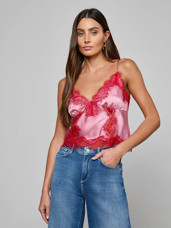 Kimber Silk Lace Camisole in Fondant Pink/Chili Pepper | L'AGENCE | L'Agence
