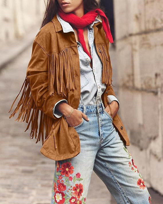 Gacaky Women's Oversized Faux Suede Fringe Jacket Vintage Western Cowgirl Tassel Jackets Country ... | Amazon (US)