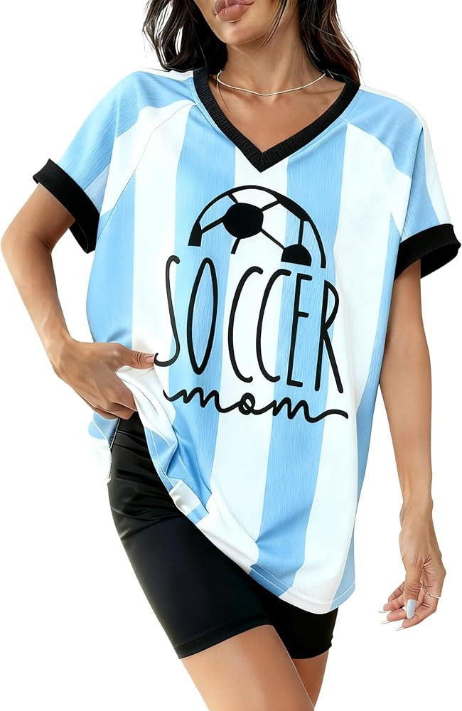 Soccer Mom Jersey Women Soccer Fan Shirts Sport Season Tops Casual Game Day T-Shirt | Amazon (US)