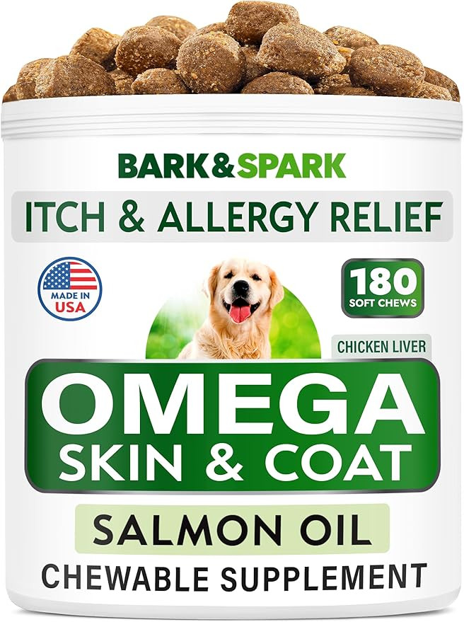 BARK&SPARK Omega 3 for Dogs - 180 Fish Oil Treats for Dog Shedding, Skin Allergy Chews, Itch Reli... | Amazon (US)