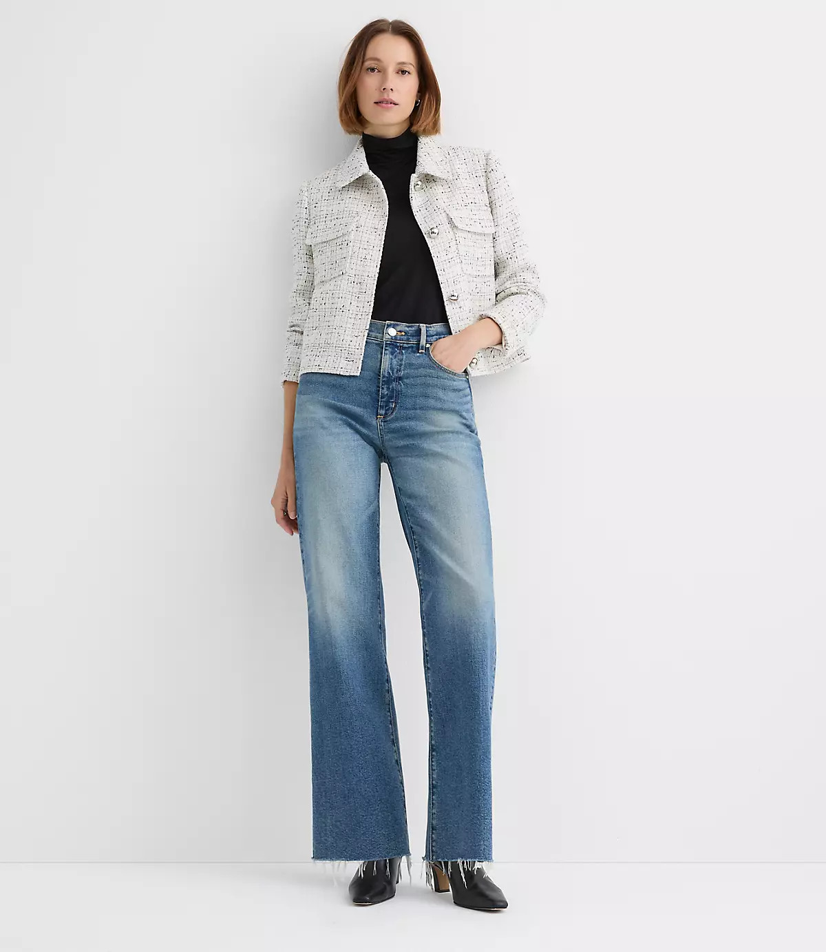 Frayed High Rise Wide Leg Jeans | LOFT