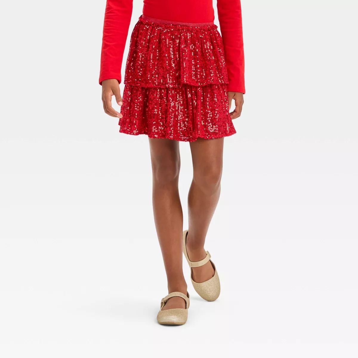 Girls' Tiered Sequin Holiday Skirt - Cat & Jack™ Red | Target