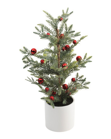 25in Pine Tree With Red Ornaments | TJ Maxx