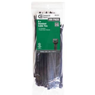 8in Standard 50lb Tensile Strength UL 21S Rated Cable Zip Ties 100 Pack UV (Black) | The Home Depot