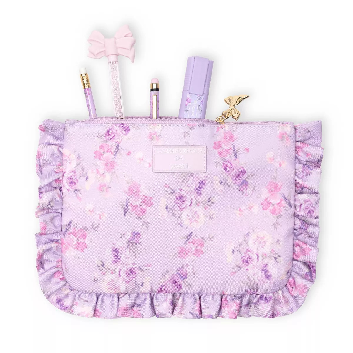 LoveShackFancy x Target - Yoobi Happy Thoughts Flat Zip Pencil Case with Ruffles Hibiscus | Target