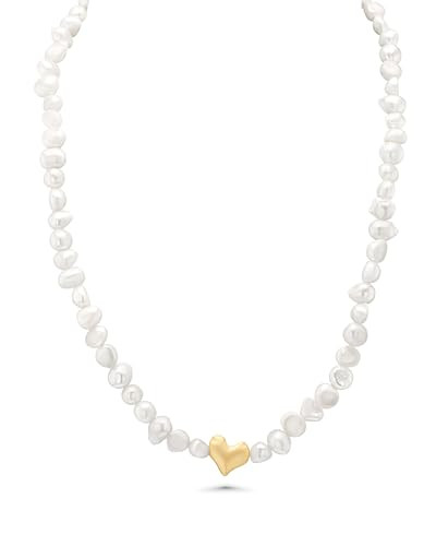 Pearl Necklace, Pearl Necklaces for Women, Choker Necklaces for Women, Handmade Necklaces, Long Pearl Necklace, Pearl Jewelry, Women's Pearl Strand Necklaces, Dainty Pearl Necklace, Gold Pearl Necklace, Pearl Choker Necklace with Gold Heart Pendant by SNGIA, Tennis Necklace, Tennis Necklaces for Women, Gold Charm Necklace for Women, Collar Necklace for Women, Statement Necklace | Amazon (US)
