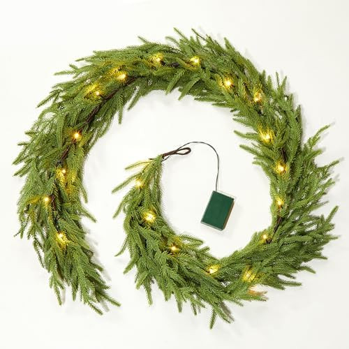 Brightown Pre-lit Christmas Garland with Lights, 6 Feet 20 LED Lighted Green Pine Leaves Garland ... | Amazon (US)