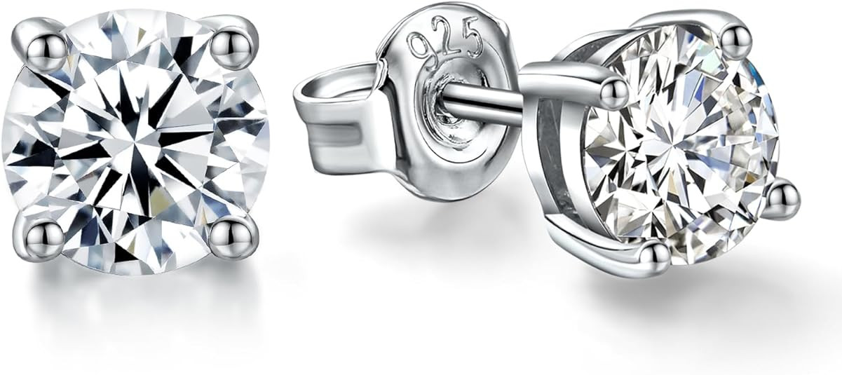 Moissanite Stud Earrings for Men Women, 1.4-2.4ct 14K White Gold Plated Sterling Silver Post D Co... | Amazon (US)