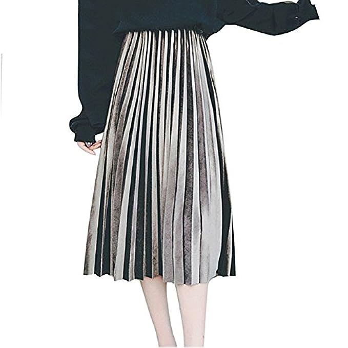 MUMUBREAL Women's Vintage Velvet Pleated High Waist Midi Calf A-line Skirt | Amazon (US)