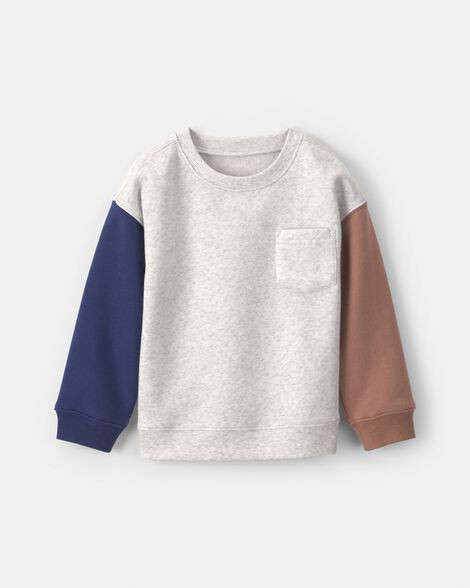 Toddler Boy Color Block Fleece Pullover Sweatshirt - Grey/Brown/Blue | Carter's | Carter's Inc