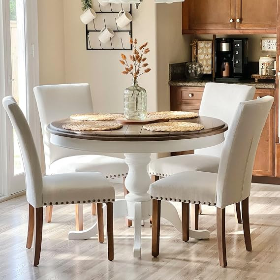COLAMY Upholstered Parsons Dining Chairs Set of 4, Fabric Dining Room Kitchen Side Chair with Nai... | Amazon (US)