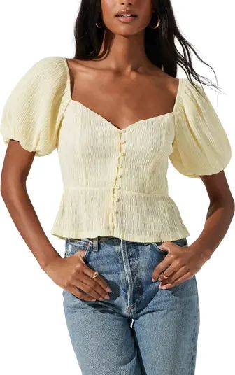 Puff Sleeve Button Front Smocked Top | Nordstrom