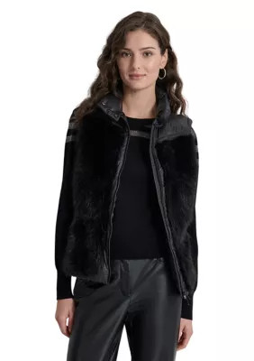DKNY Women's Belted Fur Vest, Black, Small | Belk