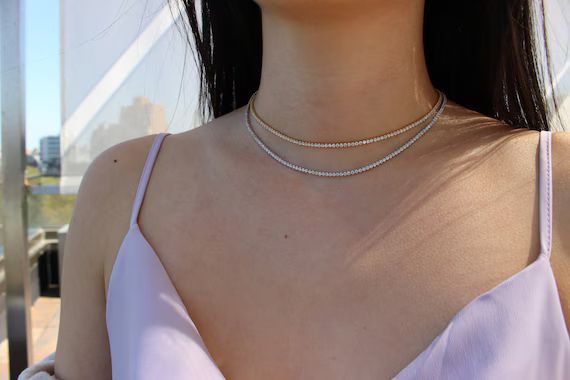 Cubic Zirconia Tennis Choker Necklace Sterling Silver Choker | Etsy | Etsy (US)