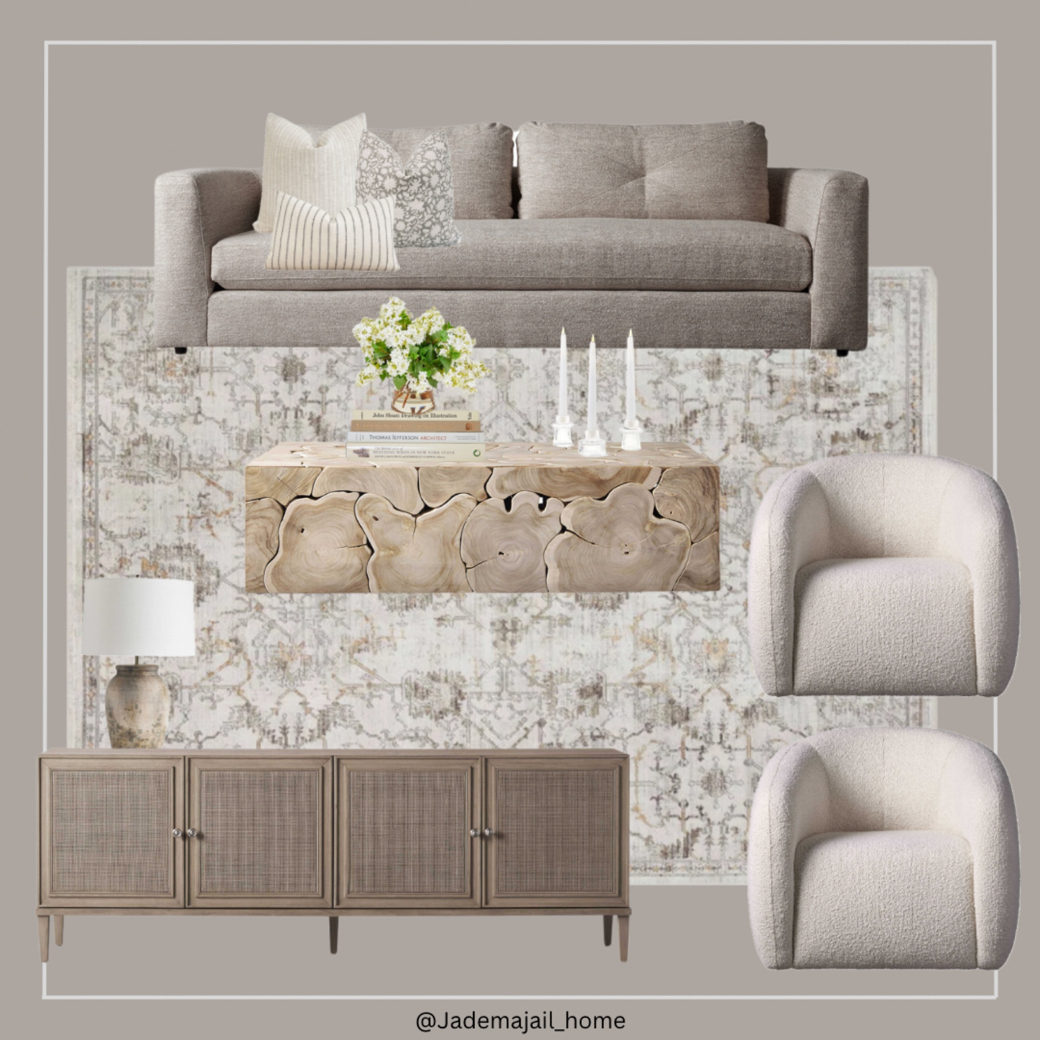 Minimal earthy living room inspiration 🤍

Modern accent chair, tv stand, traditional rug, coffee table, side table, white couch, curtains, wall art, media center, media console, ottoman,
vintage wall art, gold sconce, mood board, modern moody home, transitional style

#LTKhome #LTKsalealert #LTKfindsunder100