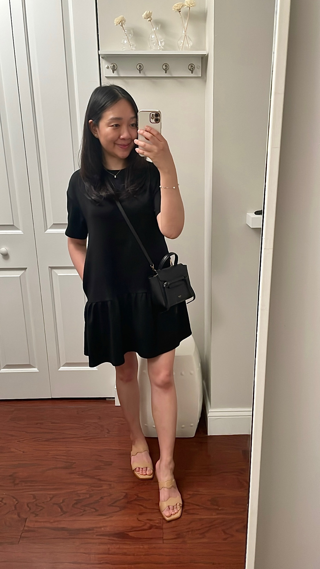 Black peplum dress in size XS. I'm 5' 2.5" and 119 pounds. It's 1" shorter than the navy color.

#LTKOver40 #LTKPetite #LTKFindsUnder50