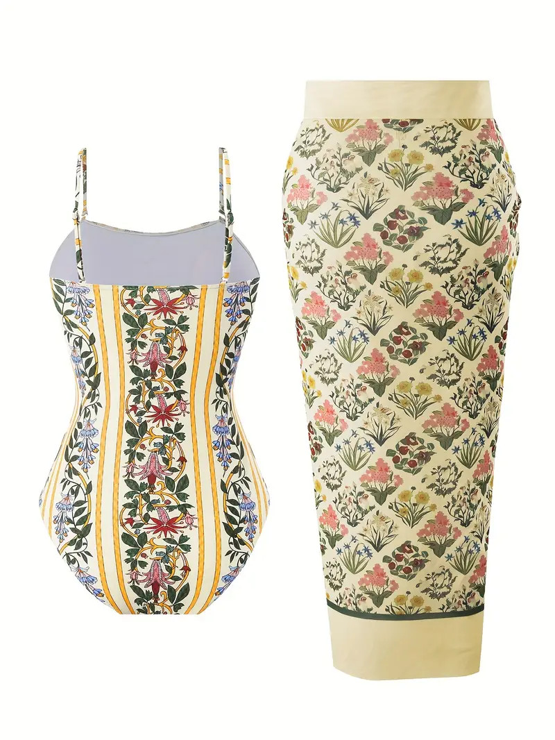 Floral Print Stretchy Vintage Style Swimsuits Spaghetti - Temu | Temu Affiliate Program