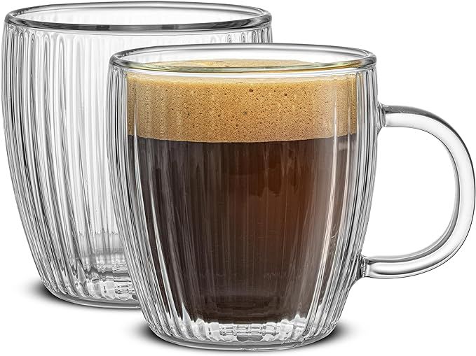 JoyJolt Fluted Glass Espresso Cups, 5.4oz Espresso Cup - Set of 2 Espresso Mugs | Amazon (US)