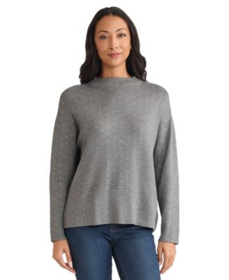 Jones New York Women's Funnel Mock Neck Heatset Sweater - Jones White W/ Silver Heatset | Macy's