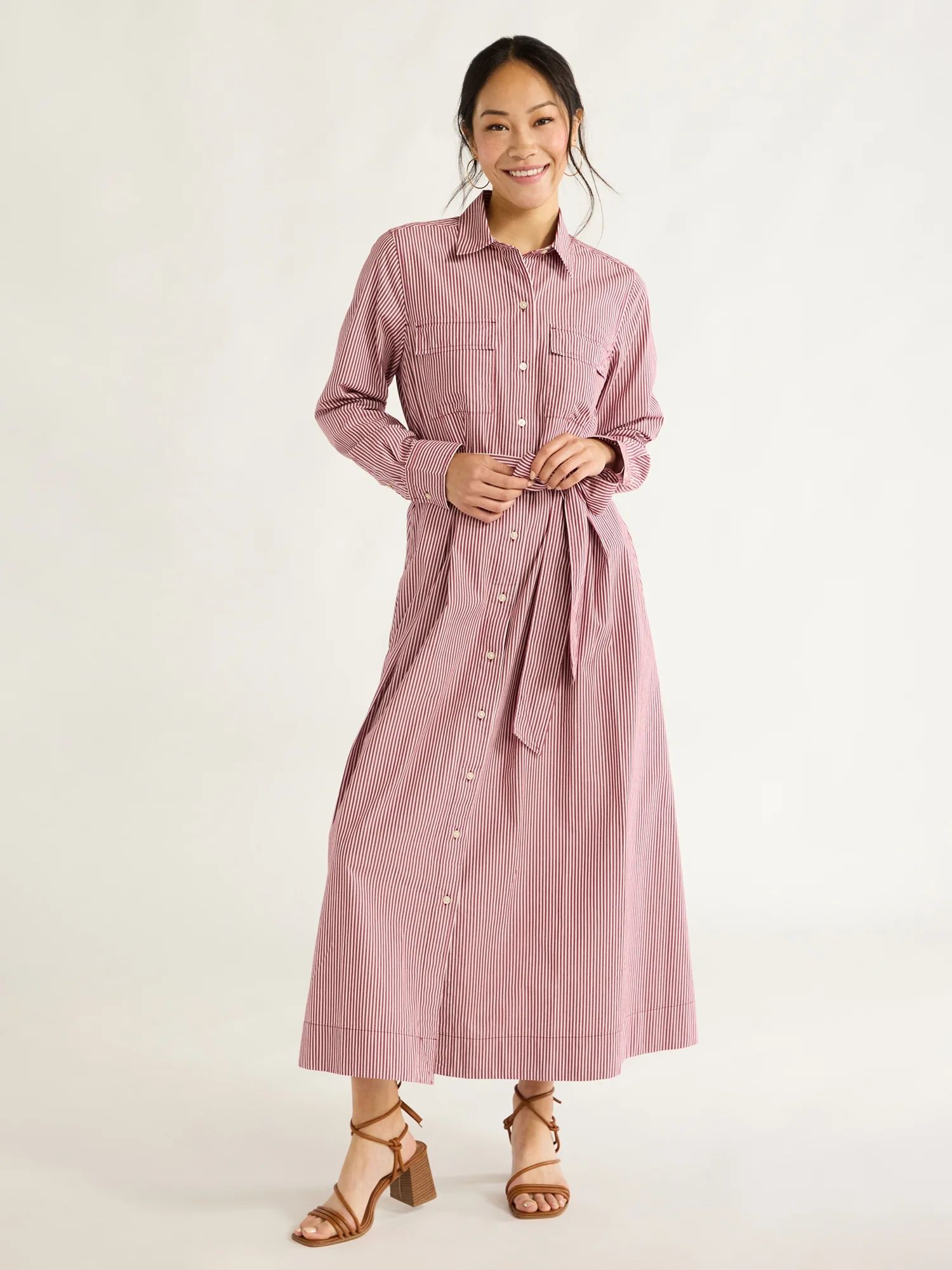 Free Assembly Women’s Cotton Maxi Shirtdress with Long Sleeves, Sizes XS-XXL | Walmart (US)