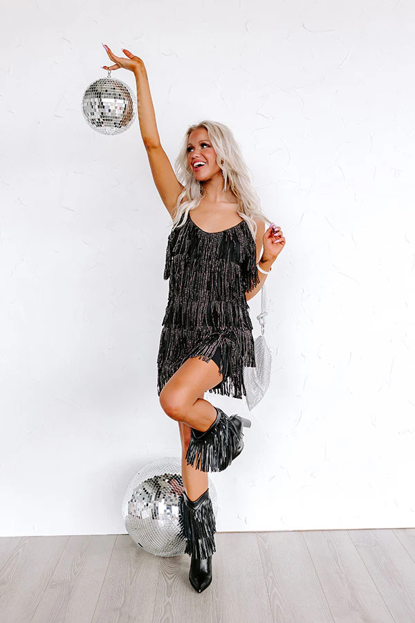 Music City Magic Fringe Mini Dress in Black | Impressions Online Boutique