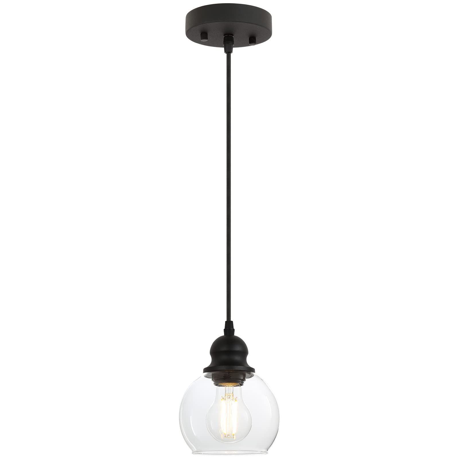 Modern Pendant Light Fixtures, Industrial Hanging Ceiling Lamp with Clear Glass Shade, Vintage Black | Amazon (US)