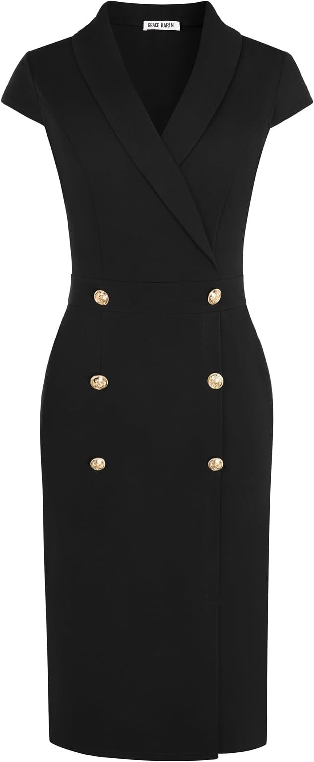 GRACE KARIN Women Work Bodycon Dresses 2026,Business Office Midi Cap Sleeve Button Pencil Formal ... | Amazon (US)