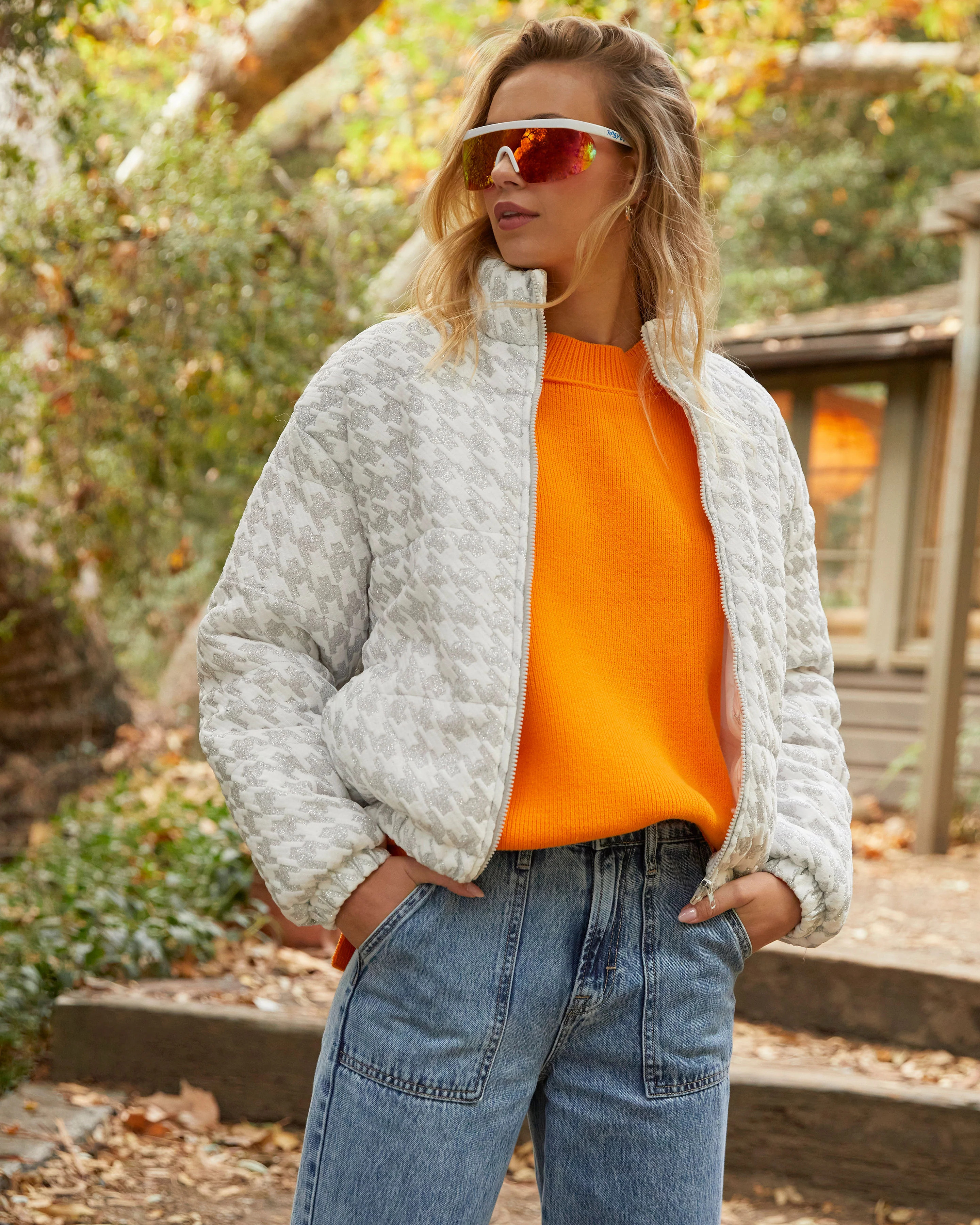 Blaine Glitter Houndstooth Puffer Jacket | VICI