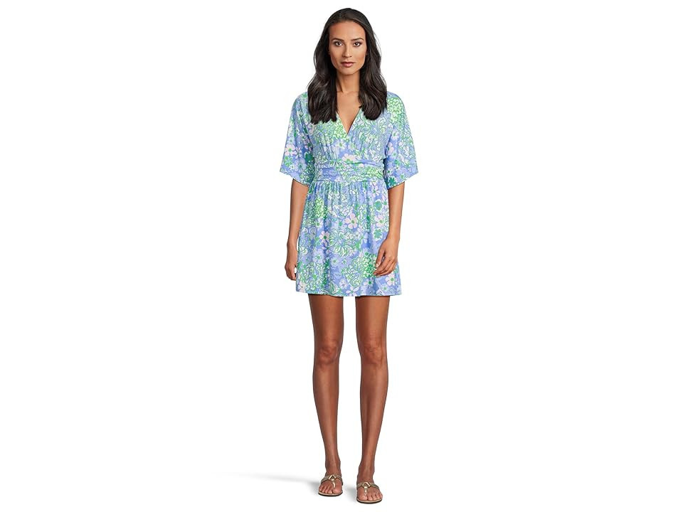 Lilly Pulitzer Parigi Skort Romper Women's Dress Sunwashed Blue Plumes In Bloom : MD, Rayon/Spandex | Zappos