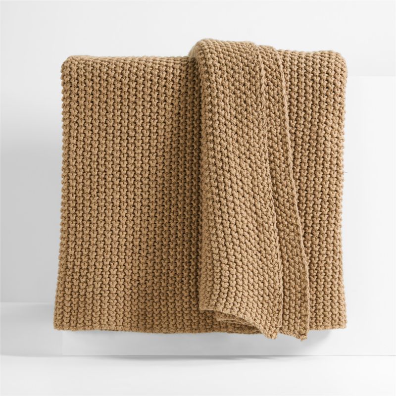 Organic Cotton 80"x80" Camel Brown Chunky Knit Bed Throw Blanket | Crate & Barrel | Crate & Barrel