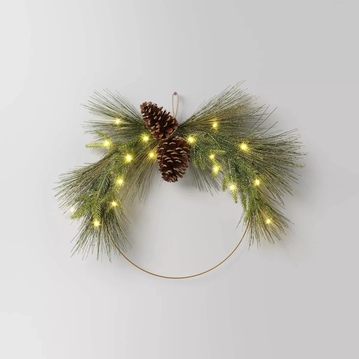 22" Pre-lit Gold Metal Hoop with Glittered Greenery and Pinecones Artificial Christmas Wreath War... | Target