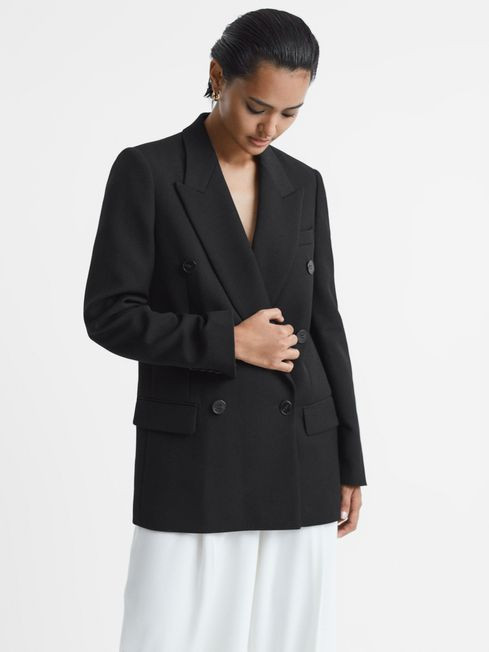 Reiss Black Mabel Modern Fit Wool Double Breasted Blazer | Reiss UK