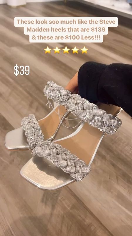Steve Madden Dupes for $100 less / braided rhinestone heels / silver studded heels / braided heels / sparkly heels / heel dupes 

#LTKCyberweek #LTKshoecrush #LTKwedding