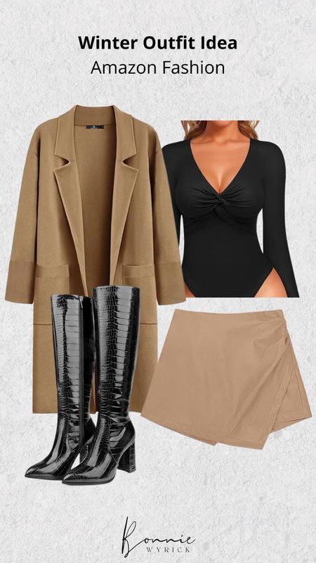 Winter Outfit Idea from Amazon 🖤

Amazon finds - Amazon fashion - coatigan - skort - bodysuit - knee high boots 

#LTKmidsize #LTKSeasonal #LTKstyletip