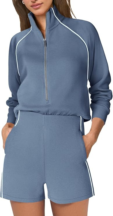 SENSERISE Womens Long Sleeve Romper One Piece Jumpsuits Mock Neck Wide Leg Shorts Fall Outfits wi... | Amazon (US)