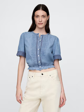Lace-Trim Cropped Denim Top | Gap (US)