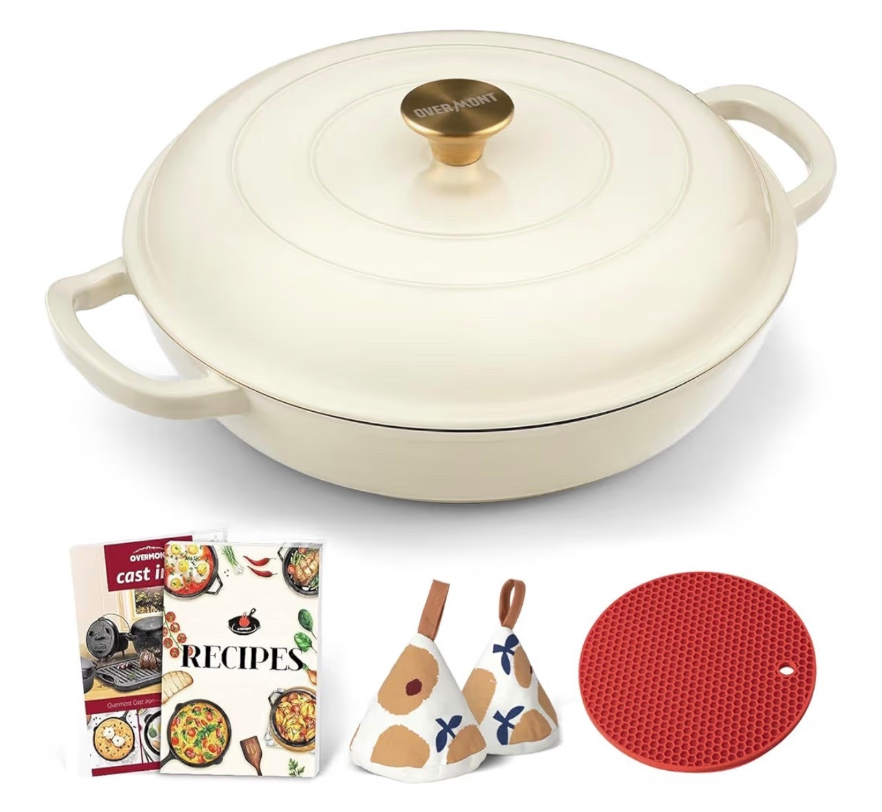 Overmont Enameled Cast Iron Dutch Oven - 3.8 Quart Dutch Oven Pot with Lid - Shallow Cookware Braising Pan - Cast iron Casserole with Cookbook & Heat-resistant Caps - Oven Safe up to 500° F

#LTKHome #LTKfoodie #LTKMothersDay