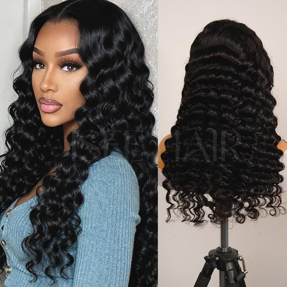 ISEE Half Wig Human Hair Loose Deep Wave 3 In 1 Flip Over Wear and Go Glueless Wigs With Drawstri... | Amazon (US)