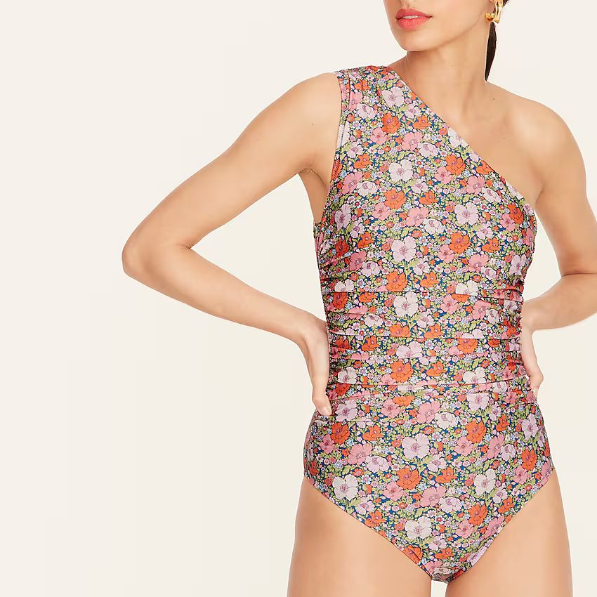 Ruched one-shoulder one-piece in Liberty® Meadow Song floral | J.Crew US