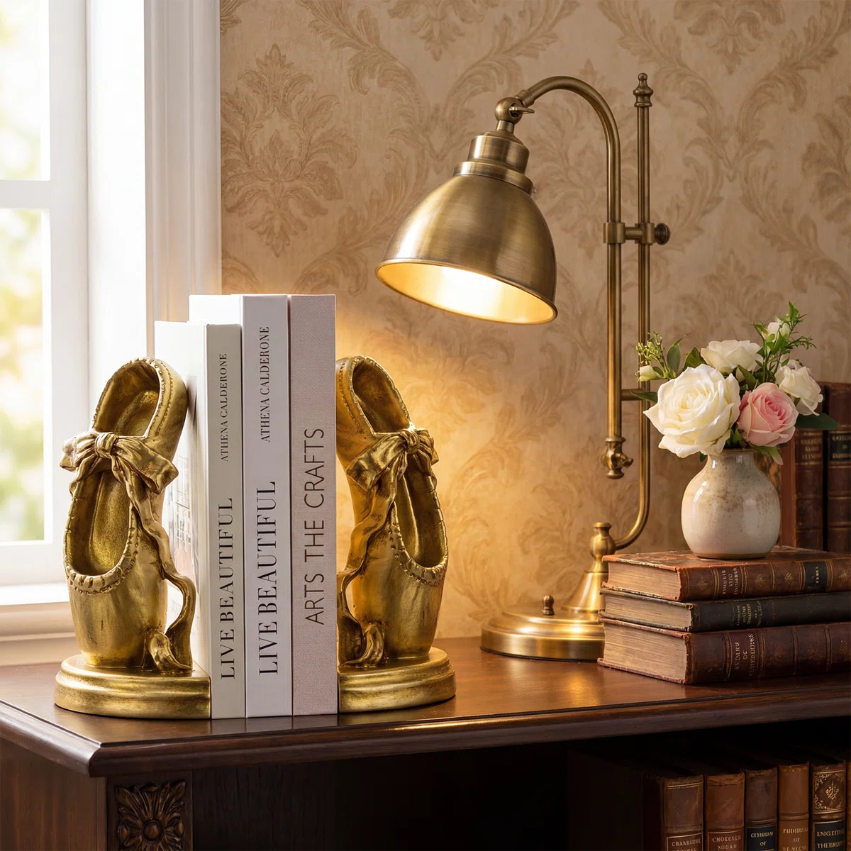 Vintage Gold Ballet Slipper Bookends – Elegant Decorative Resin Book Holder for Home Office & L... | Wayfair North America