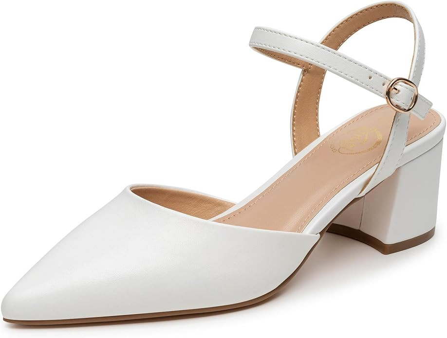 Trary Women's Pointed Toe Low Chunky Block Heels,Comfortable Adjustable Ankle Strap Closed Toe Wo... | Amazon (US)