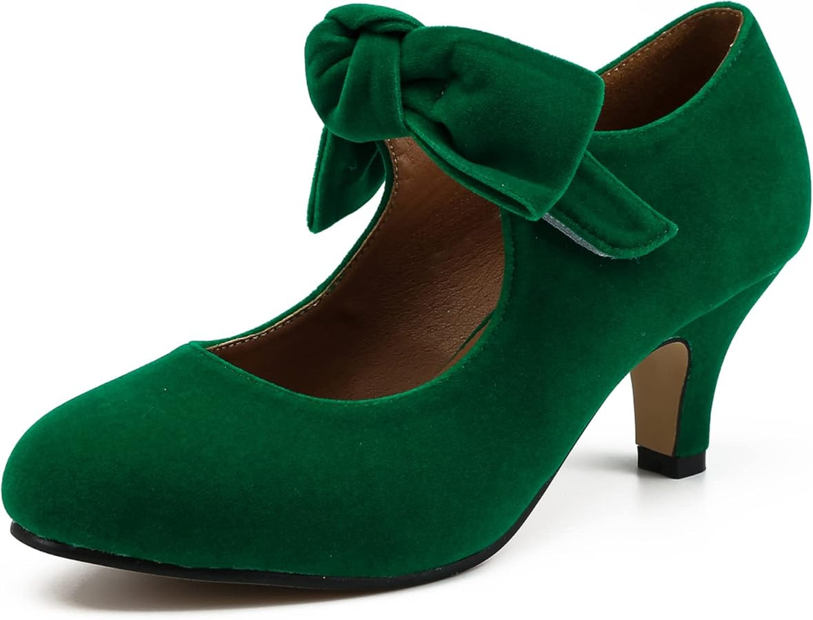 Women's Bow Mary Jane Kitten Heels Pumps Round Toe Low Heels Ankle Strap Wedding Dress Evening Pa... | Amazon (US)